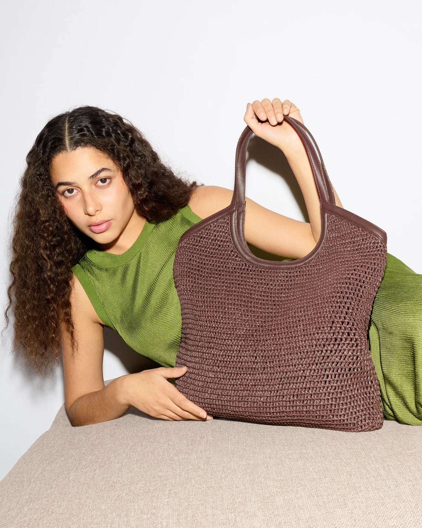 Large Crochet Georgica tote - Brown