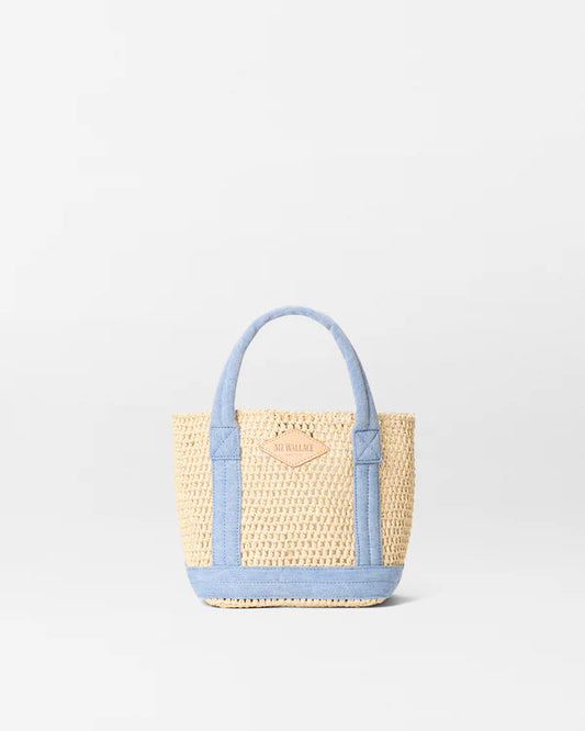 Mini Raffia / Crochet Tote - Light Denim