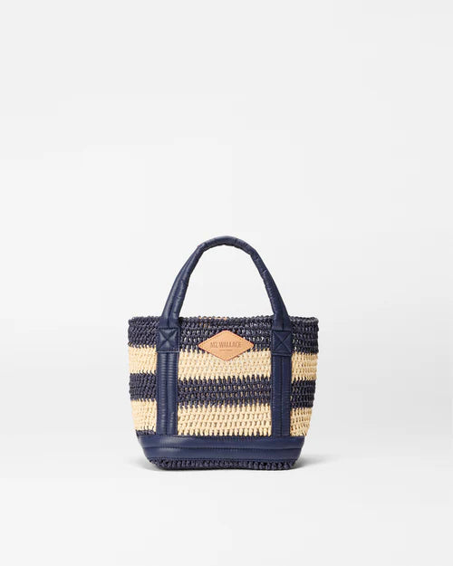 Mini Raffia / Crochet tote  - Navy / Camel