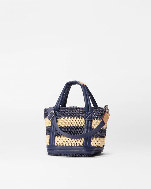 Mini Raffia / Crochet tote  - Navy / Camel
