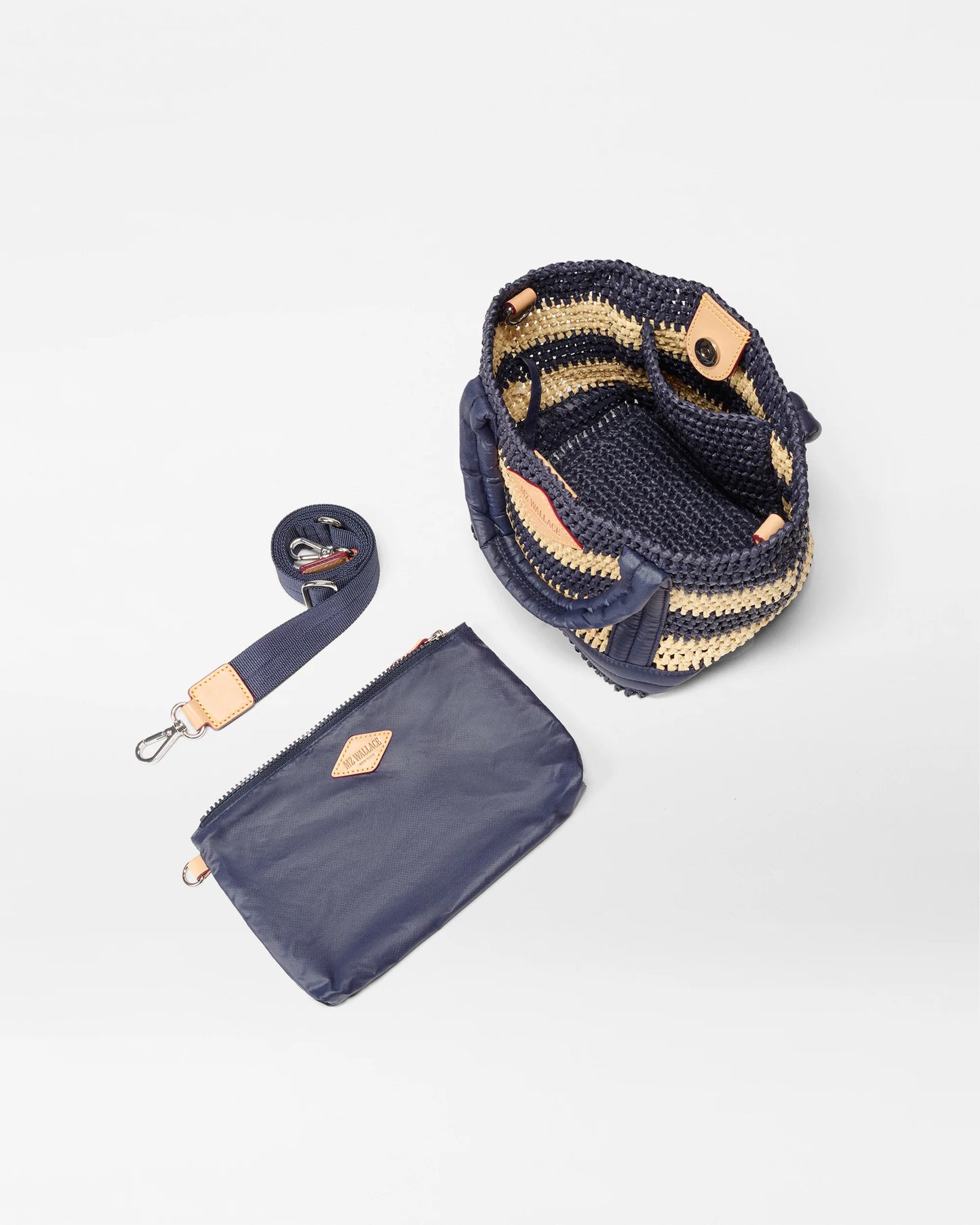 Mini Raffia / Crochet tote  - Navy / Camel