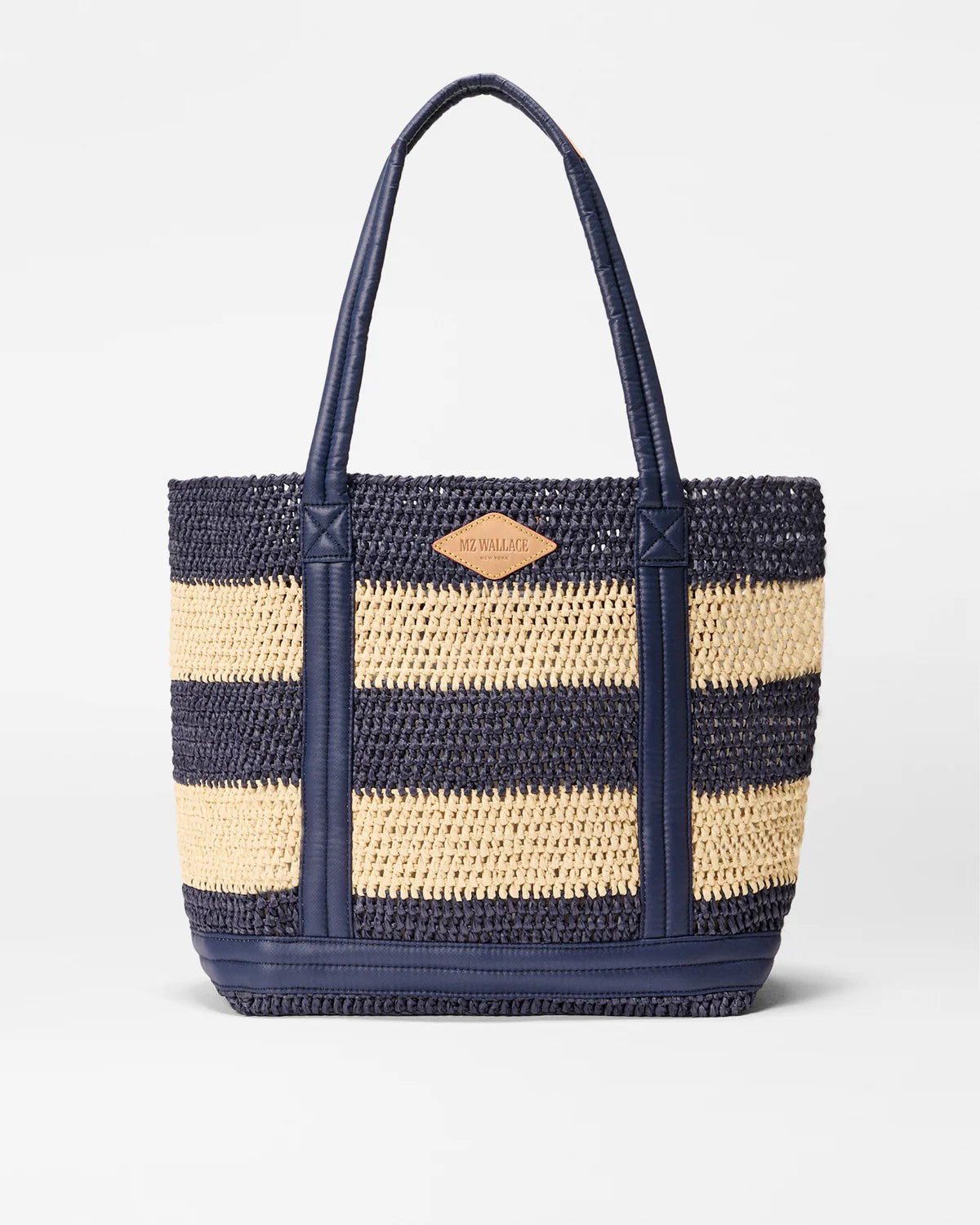 Medium Raffia / Crochet tote - Navy / Camel
