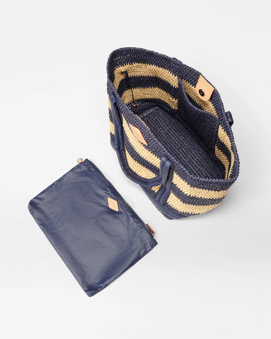 Medium Raffia / Crochet tote - Navy / Camel