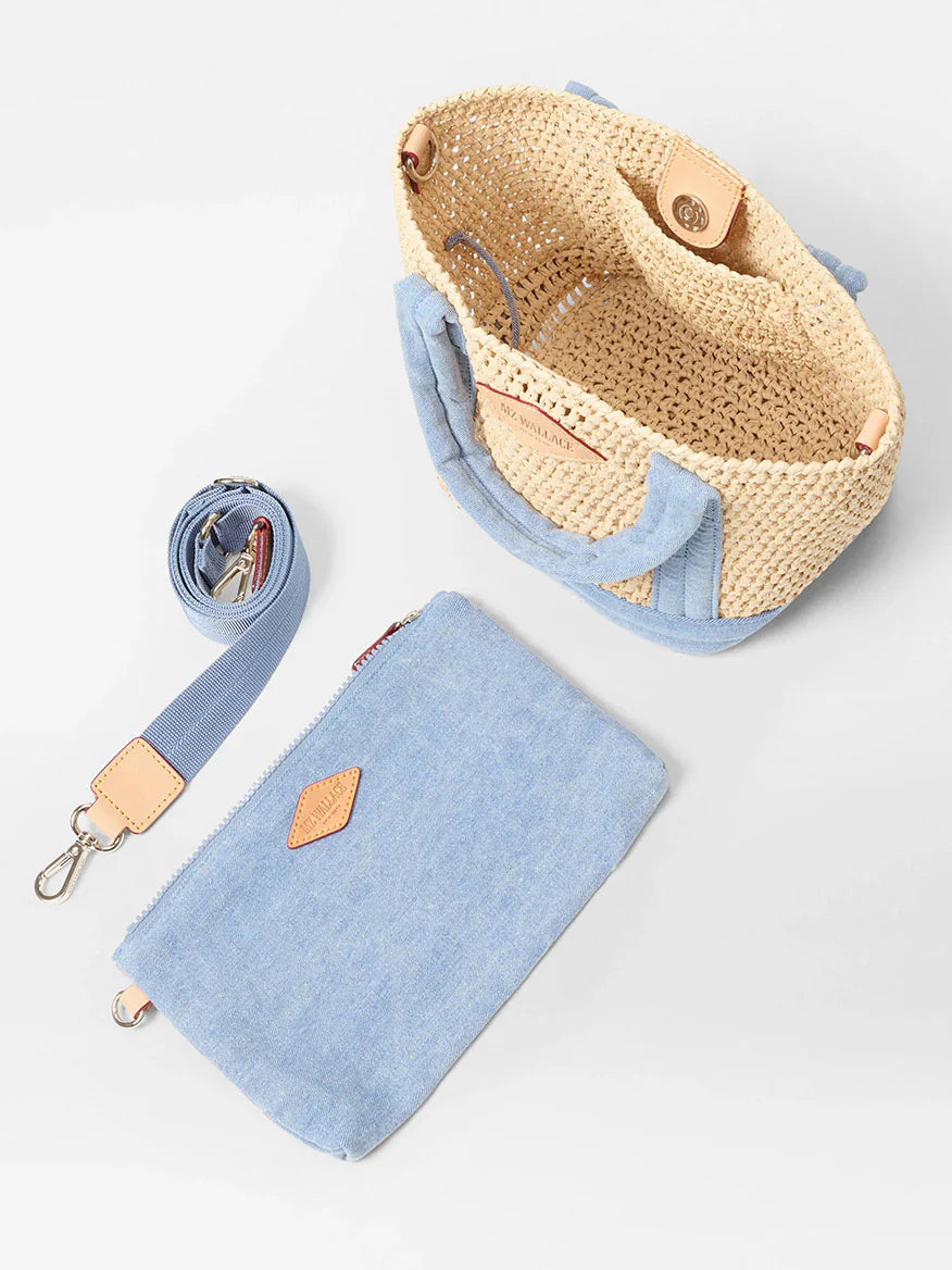 Mini Raffia / Crochet Tote - Light Denim
